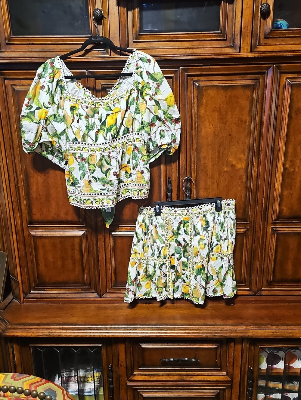 FARM Rio Fruit Orchard Two-Piece Top & Skirt  Set in Yellow, Red, & Green Print!